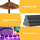 Furnulem 5 Tier Corner Shelf with LED Light, 67.2” Tall Standing Shelf for Wall Corner, Narrow Bookshelf Ladder Shelf for Bedroom, Living Room, Plant, Wood Storage Rack, Metal Frame (Rustic Brown) Furnulem