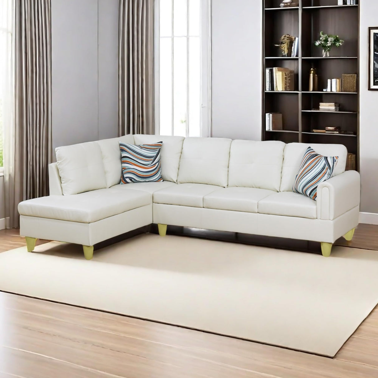 NicBex MZX-Niki-SF-00063-LWJ Sofas & Couches, Left Chaise, White-Faux Leather NicBex
