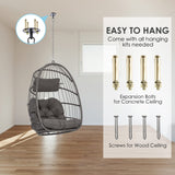 Brafab Wicker Rattan Hammock Egg Hanging Chair with Chain, Rusty Resistant Aluminum Frame and UV Cushion, Indoor Outdoor Bedroom Patio Porch Folding Camping Chair(Without Stand) Brafab