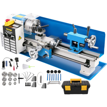 VEVOR Mini Metal Lathe, 7"x14", 550W Variable Speed 2250 RPM Metal Lathe, with 3-jaw Chuck Mini Lathe Machine Benchtop Metal Lathe Digital Display for Metal Turning - WoodArtSupply