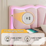 FORABAMB Full Size Bed Frame with 4 Drawers, Upholstered LED Bed Frame with Adjustable Flowers Headboard, Platform Bed Frame Full Size with Wooden Slats Support, No Box Spring Needed, Pink FORABAMB