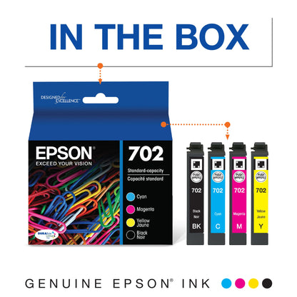 EPSON 702 DURABrite Ultra Ink Standard Capacity Black & Color Cartridge Combo Pack (T702120-BCS) Works with WorkForce Pro WF-3720, WF-3730, WF-3733