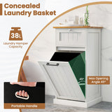 LOKO Tilt Out Laundry Hamper Cabinet, Freestanding Bathroom Storage Cabinet with Removable Basket, 10 Gallon Hidden Wood Laundry Cabinet with Drawer & Bamboo Countertop, for Bedroom, White LOKO