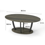 Manora Rustic Small Oval Coffee Table for Living Room, Narrow Wood Center Table with Shelf, Retro Style Coffee Table with Curved Metal Legs, Stable and Easy Assembly, Gray Manora