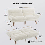 Pipishell Convertible Futon Sofa Bed,66" Corduroy Futon Couch with Adjustable Backrest and Armrests, Recliner Sleeper Sofa for Small Spaces, Play Room or Office, White Pipishell