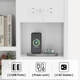 YESHOMY Tall Nightstand with Charging Station and USB Ports, Bedside Table with Open Bookshelf, Endtable with 3 Drawers, for Bedroom,Study, 48" Height, Pure White YESHOMY