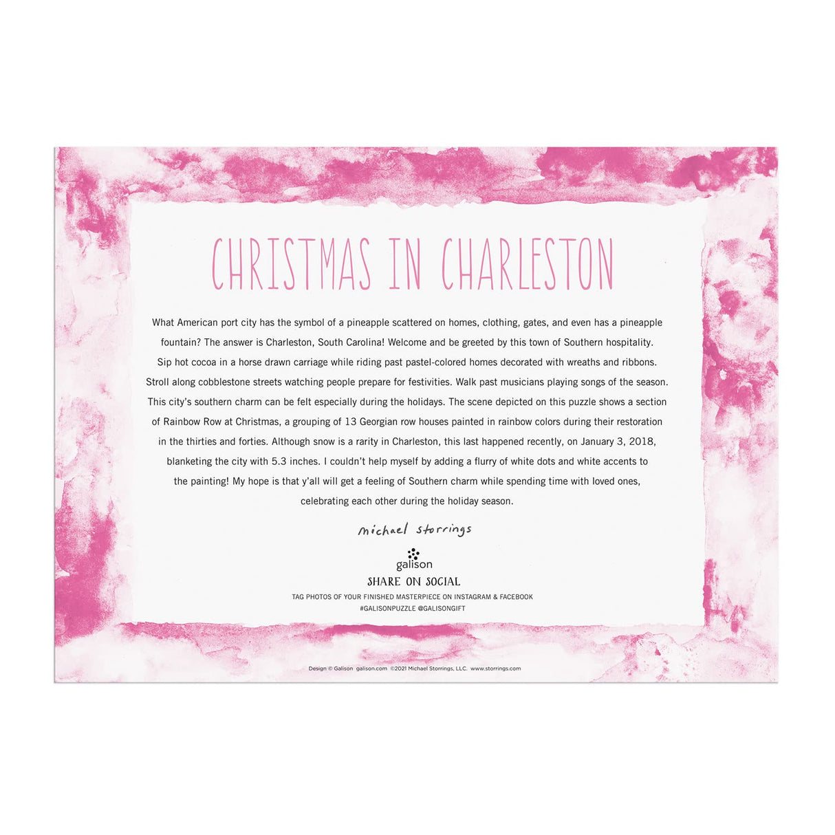 Michael Storrings Christmas in Charleston 1000 Piece Puzzle from Galison - Perfect Holiday Puzzle for Adults, Beautifully Illustrated Christmas Scene in Charleston, South Carolina, Fun Indoor Activity Galison