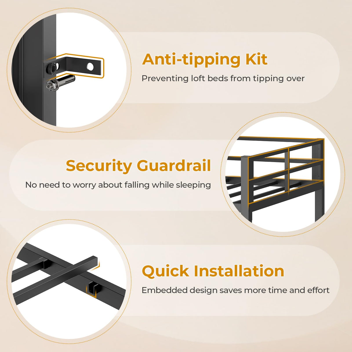 ADORNEVE Twin Size Loft Bed with Desk and 8 Storage Drawers, Metal Kids Loft Bed Twin with LED Lights & Charging Sation, Storage Shelves, 13.1" H Safety Guard & Ladder, Rustic Brown ADORNEVE