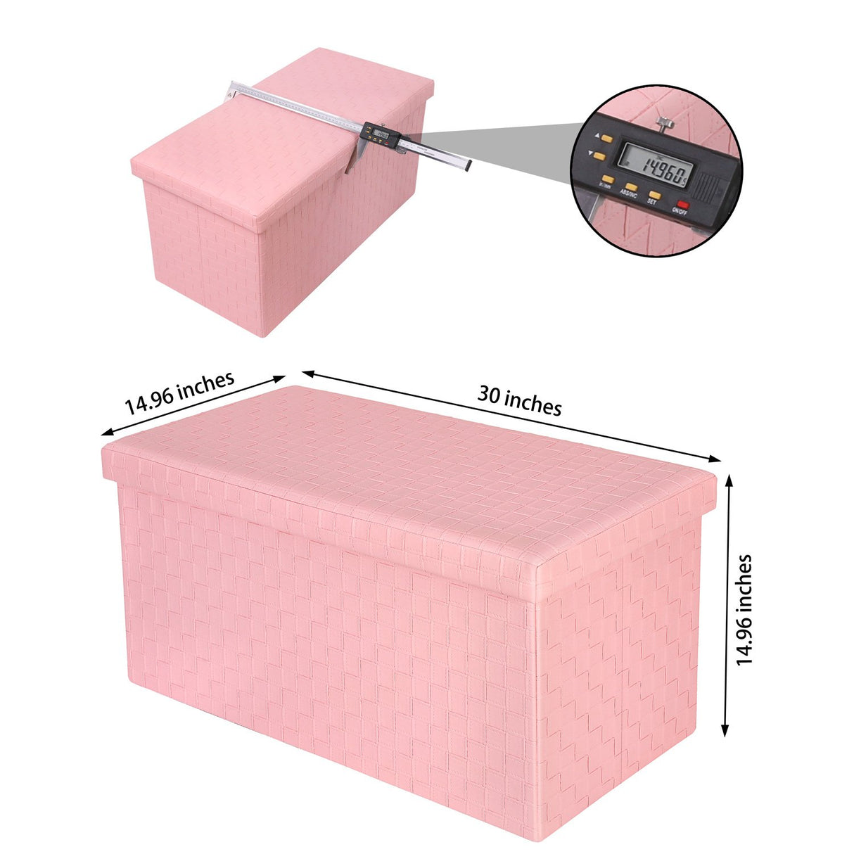 B FSOBEIIALEO Folding Storage Ottoman, Faux Leather Footrest Seat Long Bench Toy Box Chest for Girls, Pink 30"x15"x15" B FSOBEIIALEO