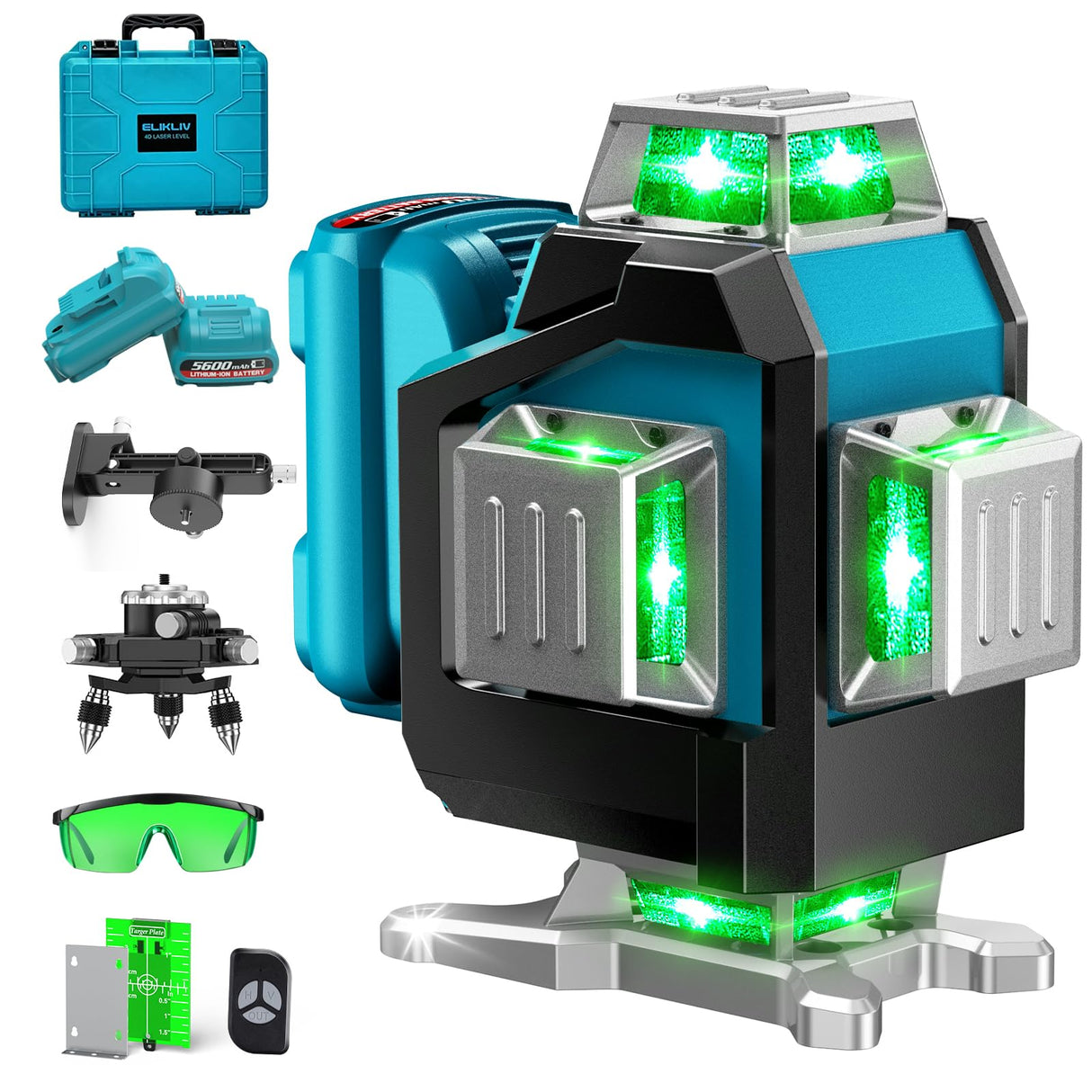 Laser Level, Elikliv Laser Level 360 Self Leveling, 200Ft Green Laser Level Lines Tool, 4x360° Cross Line Laser, Self Leveling Laser Level for Construction＆Picture Hanging,Rechargeable Batterie(16Hrs) Elikliv