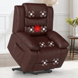 CANMOV Leather Power Lift Recliner Chair with Massage and Heat for Elderly People,Electric Lift Chair for Seniors Reclining Chair Single Sofa Chair for Living Room, Side Pocket,Brown CANMOV
