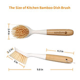 2 Pack Kitchen Dish Brush Bamboo Handle Dish Scrubber Built-in Scraper, Scrub Brush for Pans, Pots, Kitchen Sink Cleaning, Dishwashing and Cleaning Brushes are Perfect Cleaning Tools, White Songtaste