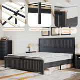 AMERLIFE Farmhouse Full Size Bed Frame with Sliding Barn Door, Wooden Rustic Platform Bed Frame with 47" Tall Headboard, Noise-Free, Solid Wood Slats & Metal Support, No Box Spring Needed, Dark Grey AMERLIFE