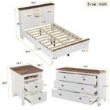 SOFTSEA 3 Piece Queen Bedroom Furniture Set with Platform Bed, Nightstand, and Dresser in White and Brown SOFTSEA