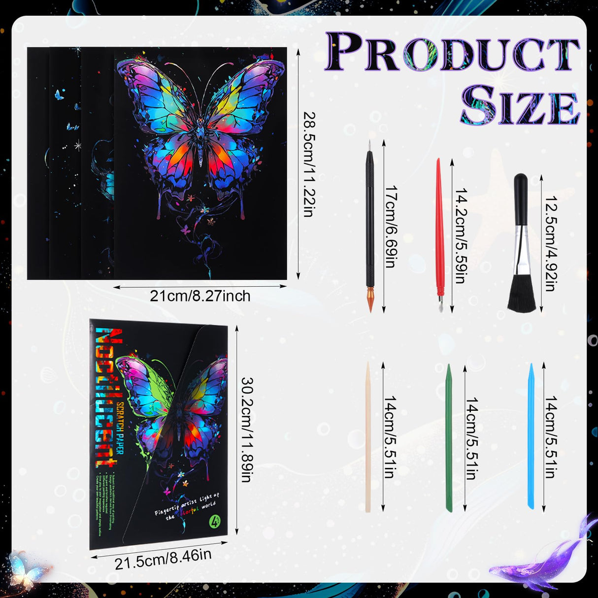 Gersoniel 8 Pack Glow in The Dark Scratch Art for Adult Rainbow Painting Paper Sheet with Pen/Cleaning Brush Noctilucent Engraving Scratchboard for Adults Gift Craft for Gift, Stress Relief Gersoniel