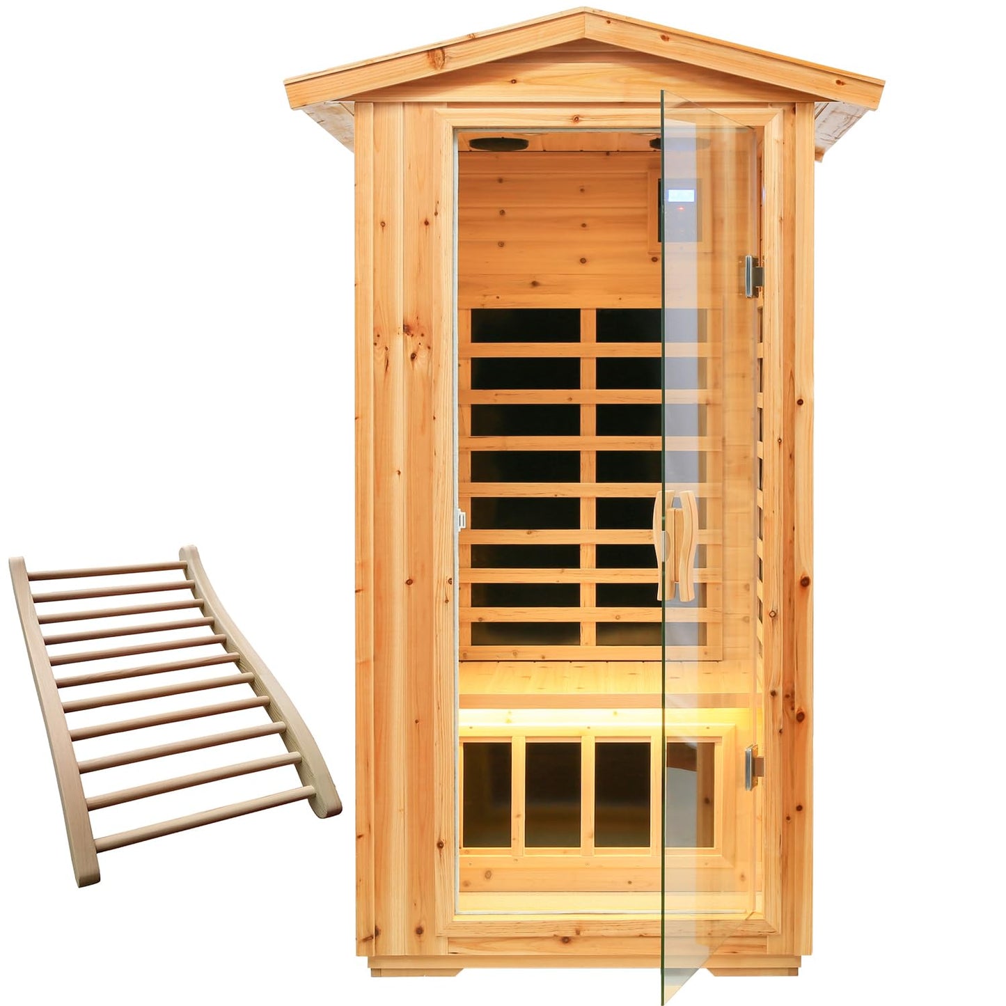 Outdoor Sauna, 1 Person Far Infrared Sauna for Home, Canadian Hemlock Home Sauna, 1560W with Bluetooth, LCD, LED for Indoor and Outdoor Wooden Sauna