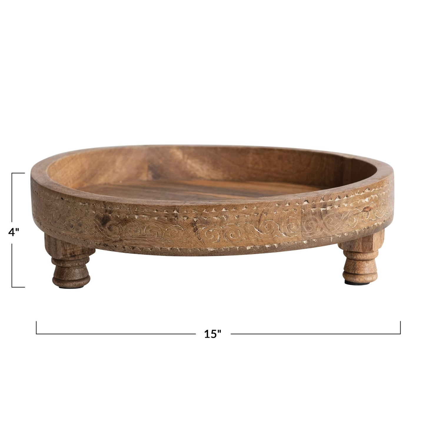 Creative Co-Op Boho Footed Wood Carved Design, Natural Decorative Tray - WoodArtSupply