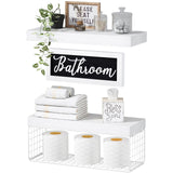 QEEIG ‎Bathroom Shelves Over Toilet Paper Storage Wall Mounted Farmhouse Decor Decorations Aesthetic Décor Sign Small Floating Wall Shelf 2+1 Set 16 inch, White (020WW) QEEIG