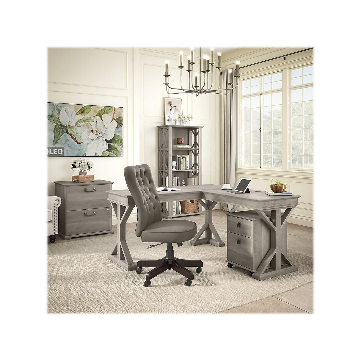 Bush Furniture Homestead 4 Shelf Farmhouse Bookcase in Driftwood Gray, Vertical Office Organizer, Home Shelving Unit for Books and Decor, Bookshelf Bush Furniture