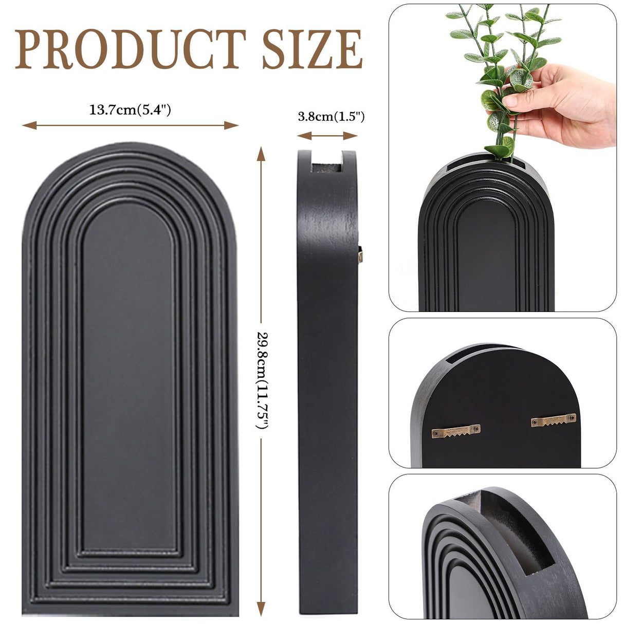 Dnnnii 2 Pack Wooden Wall Vase Set - Black Finish Modern Farmhouse & Boho Wall Decor for Entryway, Hallway, Bathroom, Living Room, Dining Room, Narrow Spaces Dnnnii
