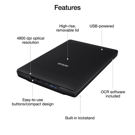 Epson Perfection V19 II Color Photo and Document Flatbed Scanner with 4800 dpi Optical Resolution, USB Power and High-Rise, Removable Lid Epson