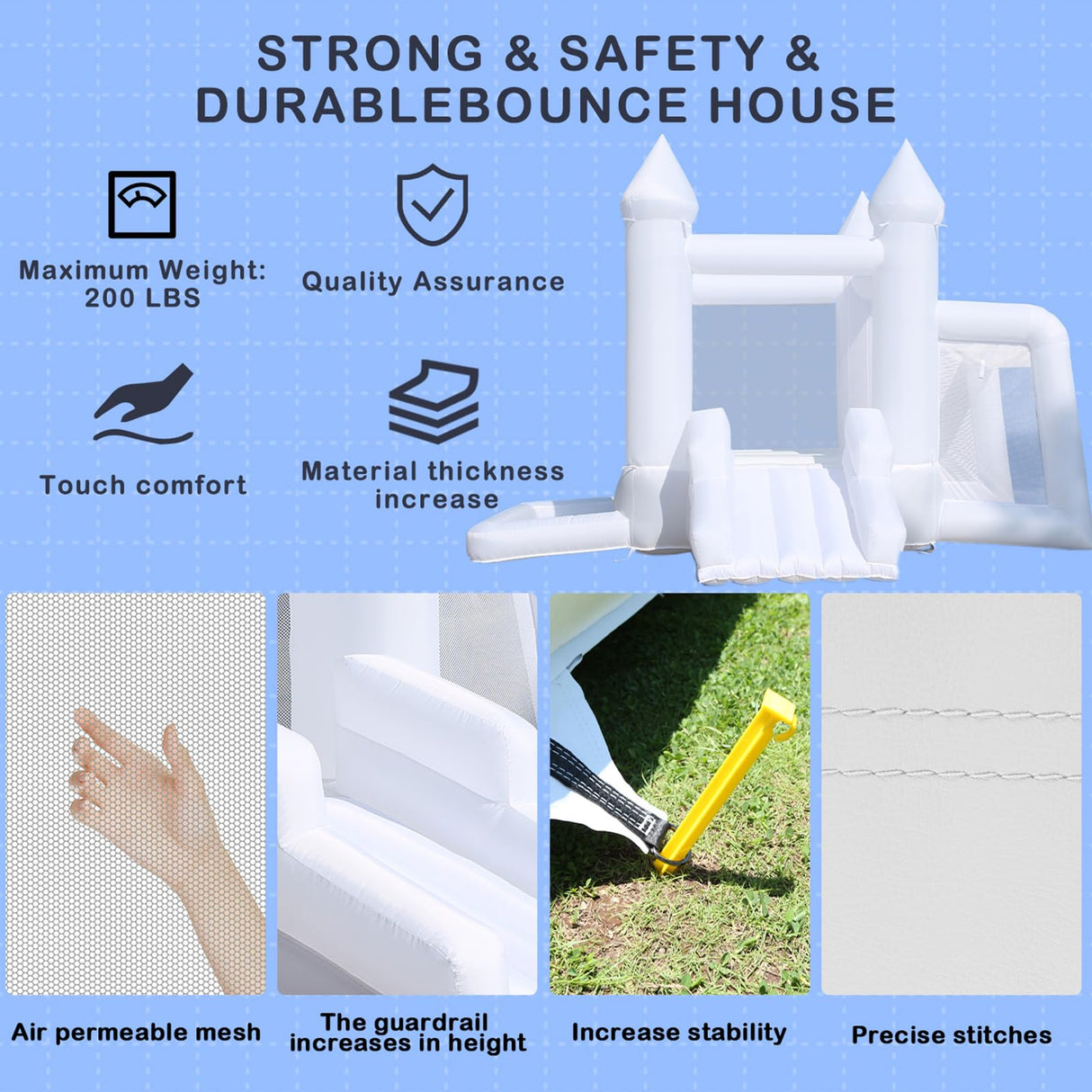 White Bounce House with Blower,Family Backyard Bouncy Castle,Suitable for Yard,Events,Kids Bounce House,Children's Gifts(8ftL×11ftW×7ftH) TOBEBEGO