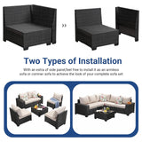 SunloungeCo 6 Pieces Outdoor Patio Furniture Set, Wicker Conversation Sets with Tea Table, Rattan Patio Sofa with Thick Cushions for Garden, Backyard Porch, Poolside,Beige SunloungeCo