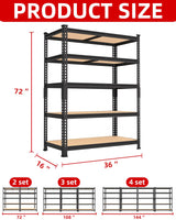 PrimeZone 36" x 16" x 72" Heavy Duty Storage Shelves - 5 Tier Adjustable Garage Storage Shelving, Metal Storage Utility Rack Shelf Unit for Warehouse Pantry Closet Kitchen, Black PrimeZone