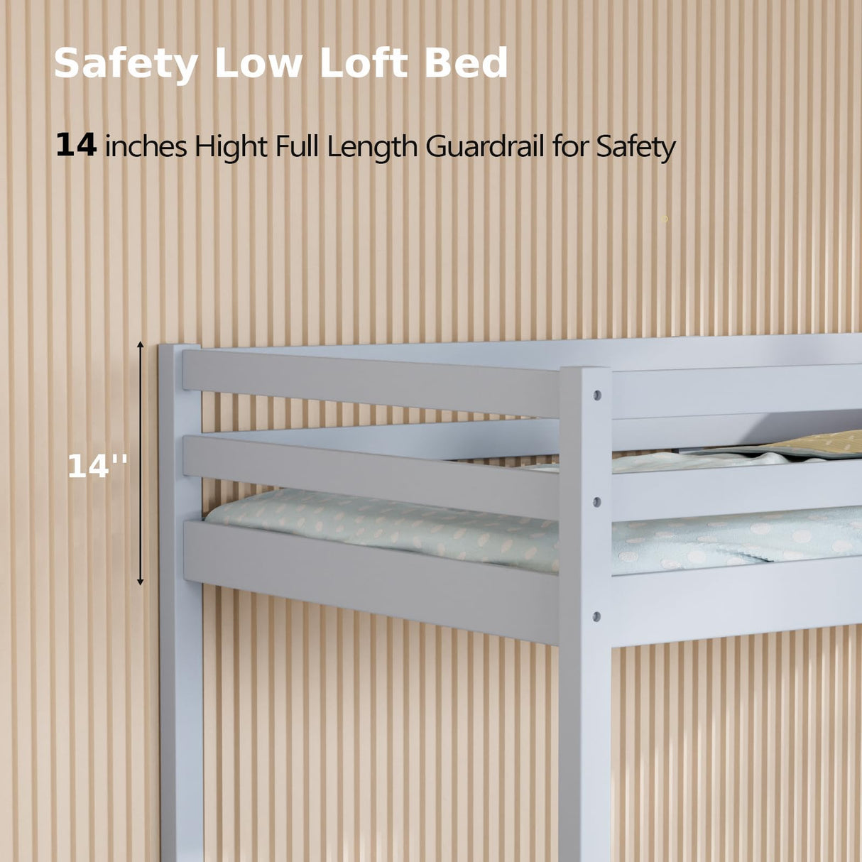 VINGLI 47'' Twin Low Loft Bed with Stairs - Sturdy Pine Wood Frame in Grey for Kids and Teens VINGLI