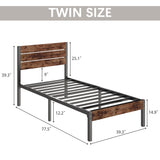 Fluest Twin Bed Frame with Headboard and Footboard, Metal Twin Bed Frame with Under Bed Storage, All-Metal Support System, No Box Spring Needed, Easy Assembly,Rustic Brown Fluest