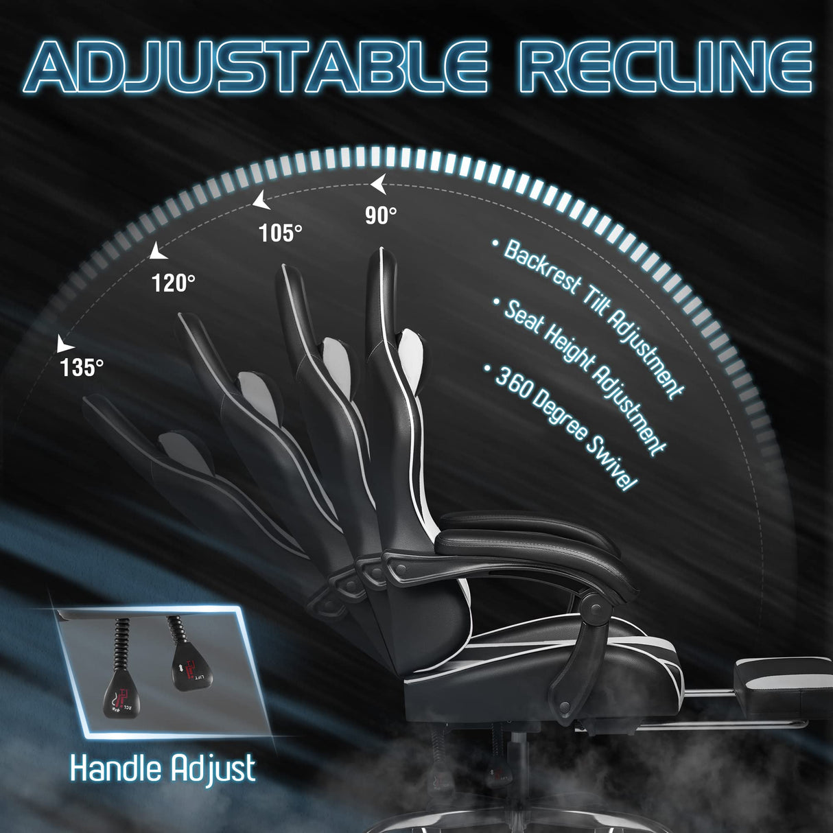 Homall Gaming Chair, Video Game Chair with Footrest and Massage Lumbar Support, Ergonomic Computer Chair Height Adjustable with Swivel Seat and Headrest (White) Homall