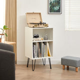 Leesingdo Record Player Stand with Vinyl Storage, Cabinet Holds Up to 150 Albums, End Table for Turntable, Living Room, White Leesingdo