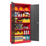 Letaya Metal Storage Cabinets with Lock, 71" Tall Locker Organizer Steel Cabinets, Adjustable Shelves 2 Doors for Home, Office, Warehouse,Garage,Industrial,Employee Lockers (Style B, Black Red) Letaya