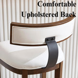 DM Furniture Leather Bar Stools Set of 2, 26.5" White Upholstered Counter Height Barstools, Farmhouse Island Countertop Bar Chairs with Curved Backrest/Hardwood Frame for Kitchen Island Dining Room DM Furniture