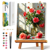 Qaisxoty Flowers Paint by Numbers Kit for Adult Beginner - Rose Paint by Numbers Kits with Rolled Canvas, Box, Brushes, Acrylic Paints - DIY Paint by Number for Home Decor & Gift (12”x16”) Qaisxoty