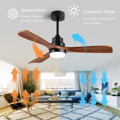 dearnow 48" Wooden Ceiling Fan with Lighted Remote Control, Indoor Outdoor Wooden Ceiling Fan, Outdoor Modern Ceiling Fan with 3 Fan Blades for Patio, Living Room, Farmhouse, etc (Black + Wal - WoodArtSupply