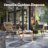 JOIVI 3 Piece Patio Bistro Set, Wicker Outdoor Patio Set with Enhanced Comfort Seating, Round Glass Top Coffee Side Table, Patio Rattan Conversation Set for Balcony, Lawn, Garden, Backyard, Black JOIVI