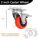 Mofeetools 3 inch Heavy Duty Casters Load 1200lbs, Lockable Bearing Plate Caster Wheels with Brakes, 360-degree Swivel Casters for Furniture and Workbench Cart, Set of 4(Free Bolts and Nuts) Mofeetools