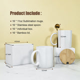 AGH 16pcs 11 Oz Sublimation Mugs Blank, White Coffee Ceramic Mugs Bulk, Plain Mug Cups for Sublimation with Bamboo Lids and Stainless Steel Spoon For Coffee, Soup, Tea, Milk, Latte, Hot Cocoa AGH