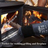 RAPICCA Fireplace Gloves Fire Heat Resistant: Dark-Grey 16IN 932℉ - Fireproof Leather for Fireplace Fire Pit Wood Stove Campfire Furnace BBQ Grill Stick Mig Welding Welder Gear - One Size RAPICCA