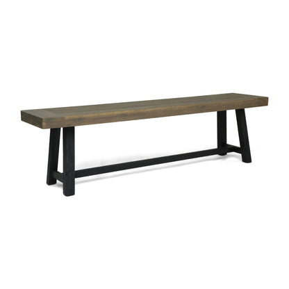 Christopher Knight Home Toby Outdoor Acacia Wood Bench, Sandblast Gray Finish and Black - WoodArtSupply