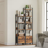 MAHANCRIS Bookshelf, 5-Tier Bookcase with Drawer, Small Book Shelf for Small Space, Storage Shelf Organizer, for Living Room, Bedroom, Study, Kitchen, Rustic Brown and Black BKHR55101 MAHANCRIS