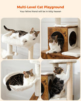 MUTTROS Cat Tree with Litter Box Enclosure, 50" Modern Cat Tree for Large/Fat Cats with Cat Condo, Wooden Cat Furniture with Large Hammock and Top Perch, Rustic Brown MUTTROS