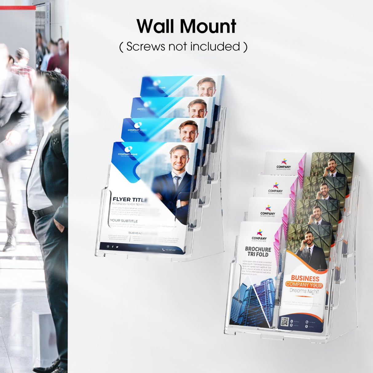 MaxGear Acrylic Brochure Holder 8.5 x 11 inch, 4 Tier Clear Literature Organizer Magazine Stand Display with Removable Divider for 4 x 9 inch Brochures, Pamphlet, Wall Mount or Countertop, 1 Pack MaxGear