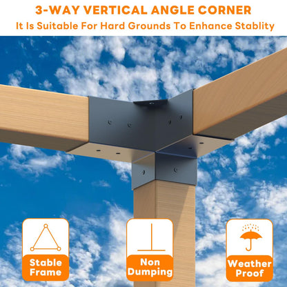 YEOOE Pergola Brackets 4x4 (Actual: 3.5x3.5 In), 4 Pack Woodworks Pergola Kit 3-Way Right Angle Corner Brackets with Post Base, Powder Coated Pergola Hardware for Lumber Pergola Gazebo Sunroom Carport