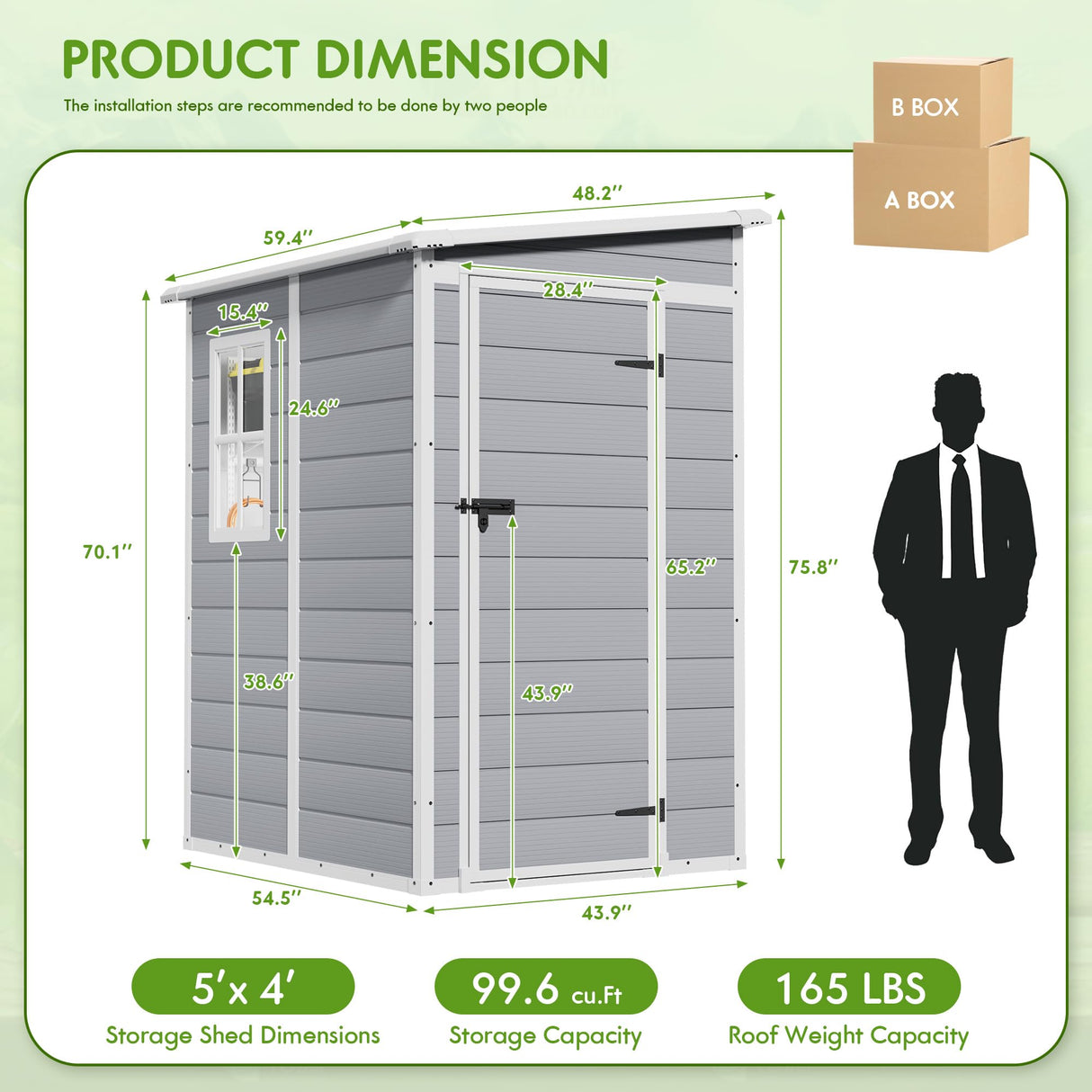 Flamaker 5 x 4 FT Outdoor Storage Shed, Garden Resin Shed with Floor, Plastic Tool Shed with Lockable Door for Backyard Patio Lawn Pool Flamaker