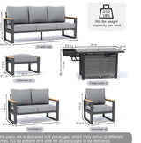 Sundale Outdoor Aluminum Patio Furniture Set w/Fire Pit, 7 Piece Modern Outdoor Furniture with 6 inch Cushion, Metal Patio Sectional Conversation Sets for Deck, Backyard, Porch (Grey) Sundale Outdoor