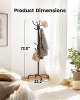 Pipishell Coat Rack with 14 Hooks, Freestanding Coat Rack Stand for Entryway, Hallway, Bedroom, and Office, Metal Coat Tree & Hat Rack for Coats, Hats, and Bags, Brown Pipishell