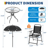 GarveeLife Patio Dining Set for 4 With Umbrella, Outdoor Furniture Set With 4 Folding Dining Chairs, Outdoor Table Umbrella Set With Tempered Glass Top Dinings Table GarveeLife