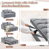 Sleeper Sofa Couch Bed with USB & Type C Port, Modern 3-in-1 Convertible Velvet Pull Out Loveseat Futon Sofa w/Phone Holder/Cup Holder for Living Room Apartment, Adjustable Backrest, Light Grey Antetek